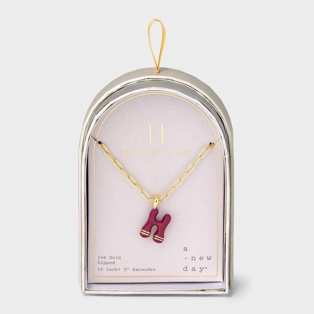 a New Day 14K Gold Dipped Enamel Initial H Pendant Necklace